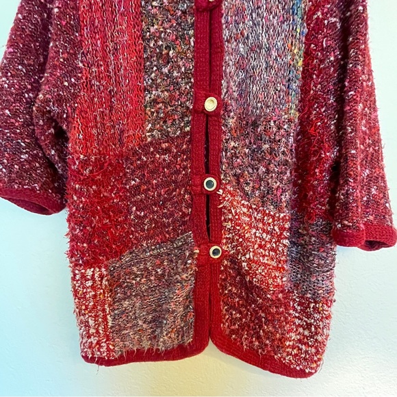 Red Tricots Riva Jeambrun Vintage Patchwork Knit Sweater Cardigan - Picture 4 of 9